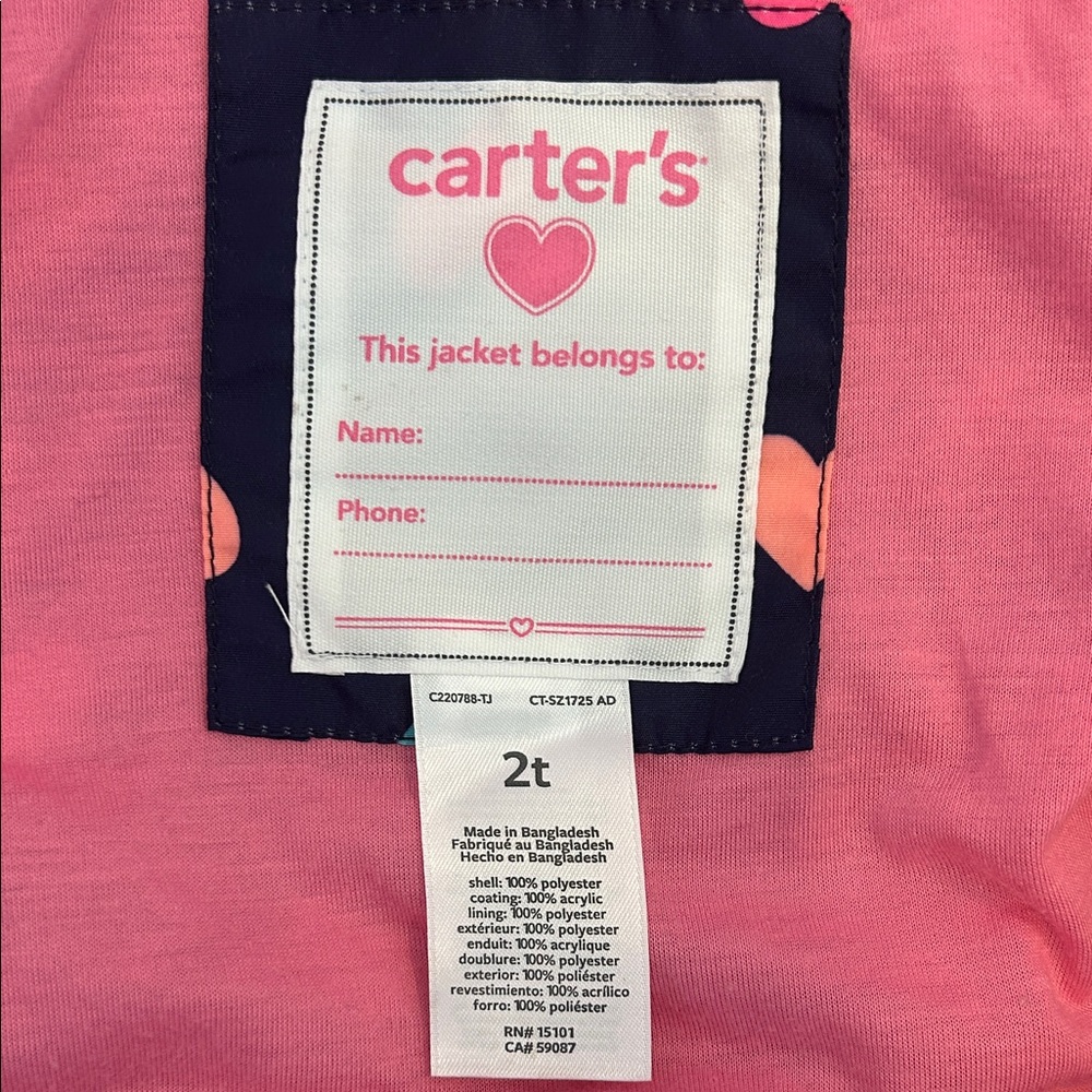 Carter’s Heart Patterned Kids Rain Jacket - Picture 2 of 6